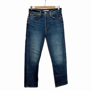 Levis Wedgie Straight Jeans Womens Size 30 Button Fly Dark Wash Blue Stretch